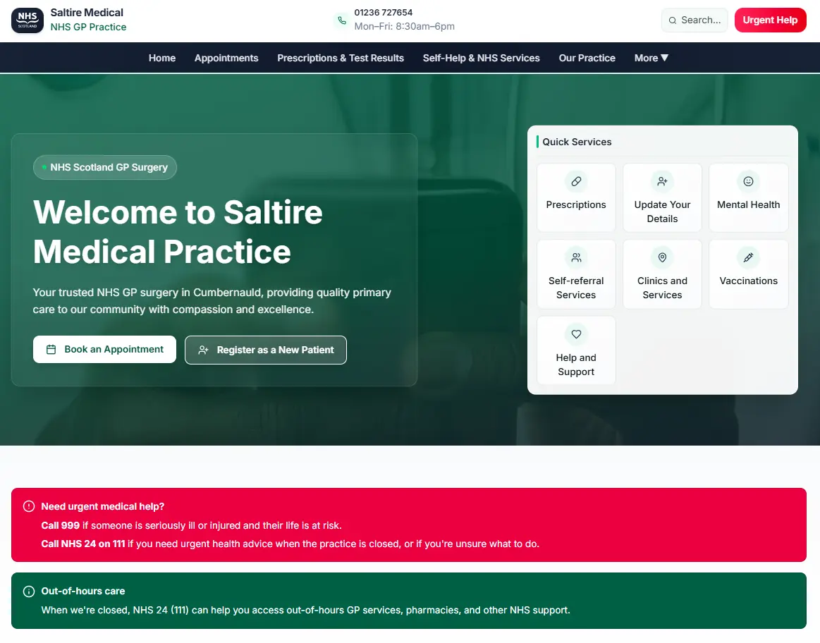 Saltire Medical Practice Website Screenshot